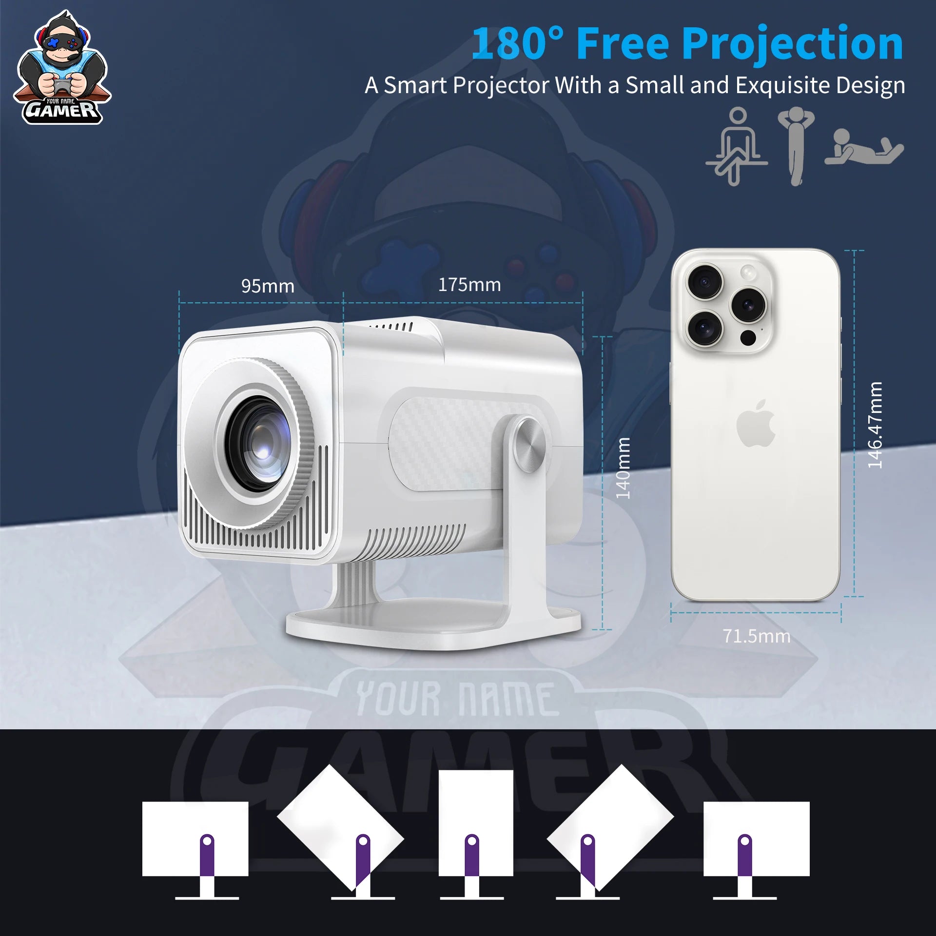 HCS350 Max Gaming Projector 1+8G H713 3D HD Android 11 High Lumen Wireless Smart Projector with BT Voice HCS350Max