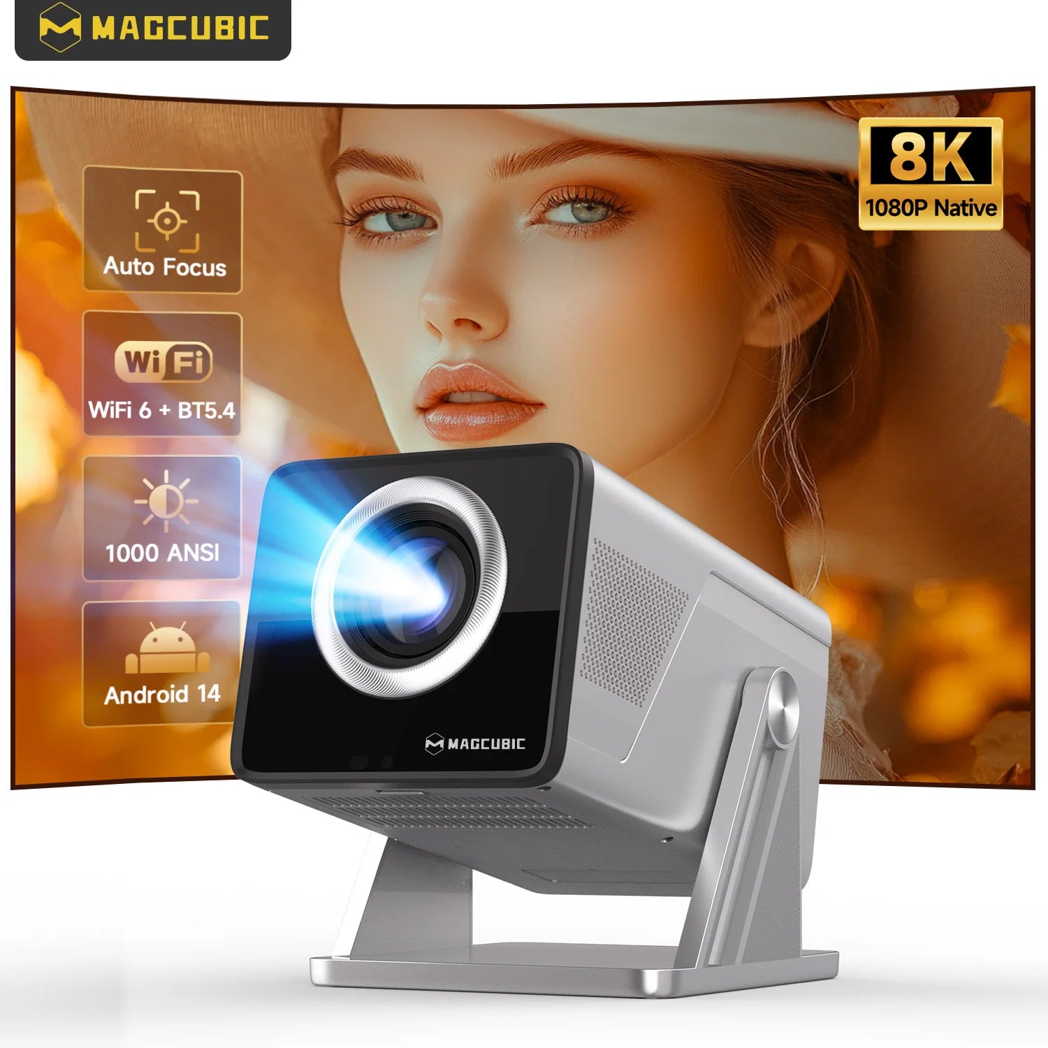 Magcubic 8K Support HD 1080P 1000ANSI X7 Projector With 5W Speaker Android 14 WiFi6 BT5.4 Outdoor Video Home Theater Projector