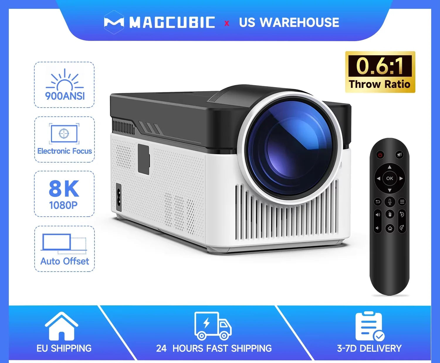 Magcubic HY450 Ultra Short Throw Projector 900ANSI 8K 1080P Allwinner H726 BT5.4 Auto Offset Electronic Focus Home Theater Voice