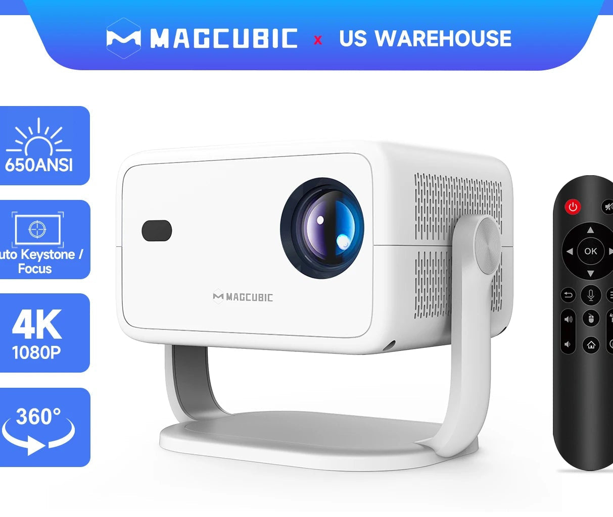 Magcubic 650ANSI L018 4K Projector Native 1080P Home Cinema Auto Focus Keystone Android 11 WiFi6 Portable Projector for Outdoor