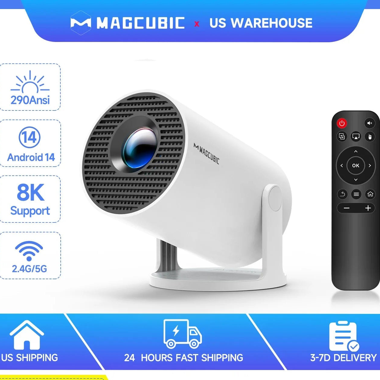 Magcubic Mini Portable HY300 Pro Projector 8K Full HD Native 720P 290 ANSI BT5.4 Android 14 Home Theater Outdoor Projector