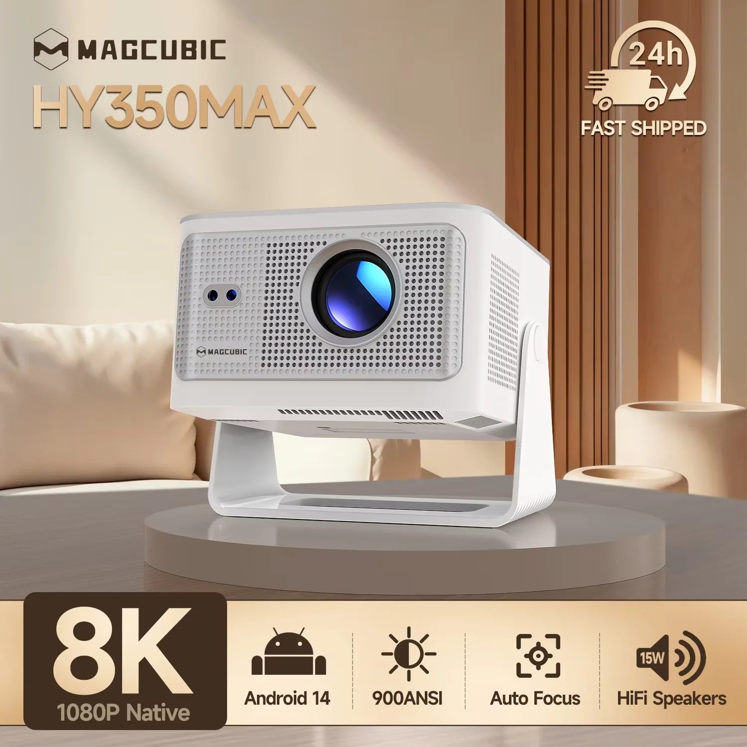 Magcubic Android 14 900ANSI Projector Auto Focus Native 1080P Support 8K With Wifi6 BT5.4 Portable Movie Outdoor HY350Max