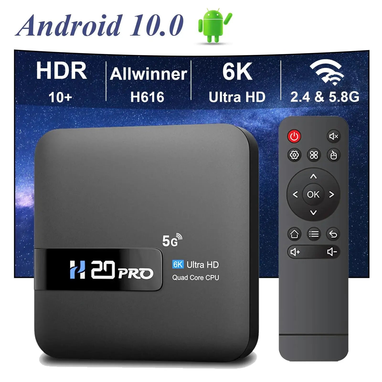 HONGTOP H20PRO Smart TV Box WiFi6 Android 10 6K 4K 3D Media Player TV Box Android 2.4G&5G WIFI Very Fast 1080P Set Top Box - Magcubic Store