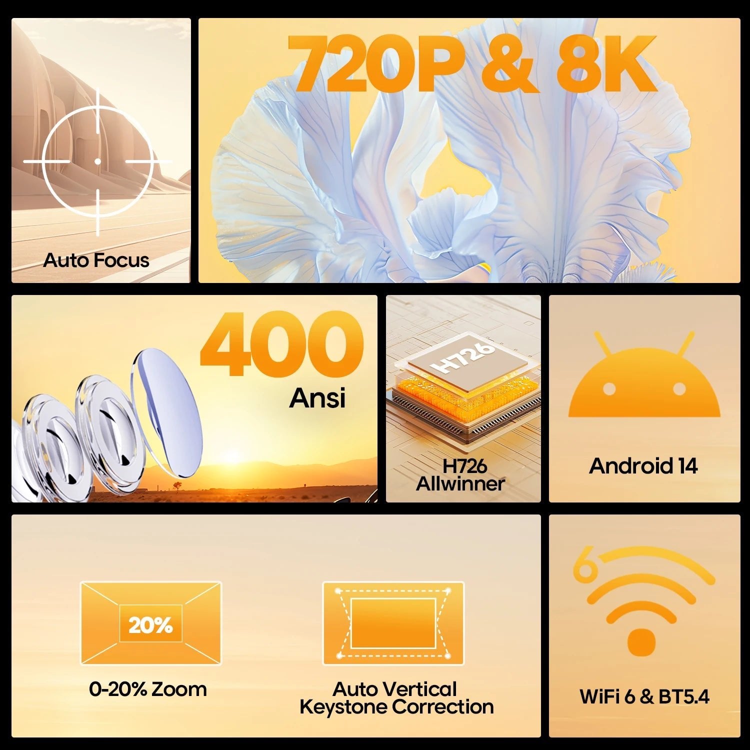 Magcubic Android 14 Auto Focus HY300Max Portable Projector 400ANSI WiFi6 Projector Support 8K Full HD Home Outdoor Cinema HY300 - Magcubic Store