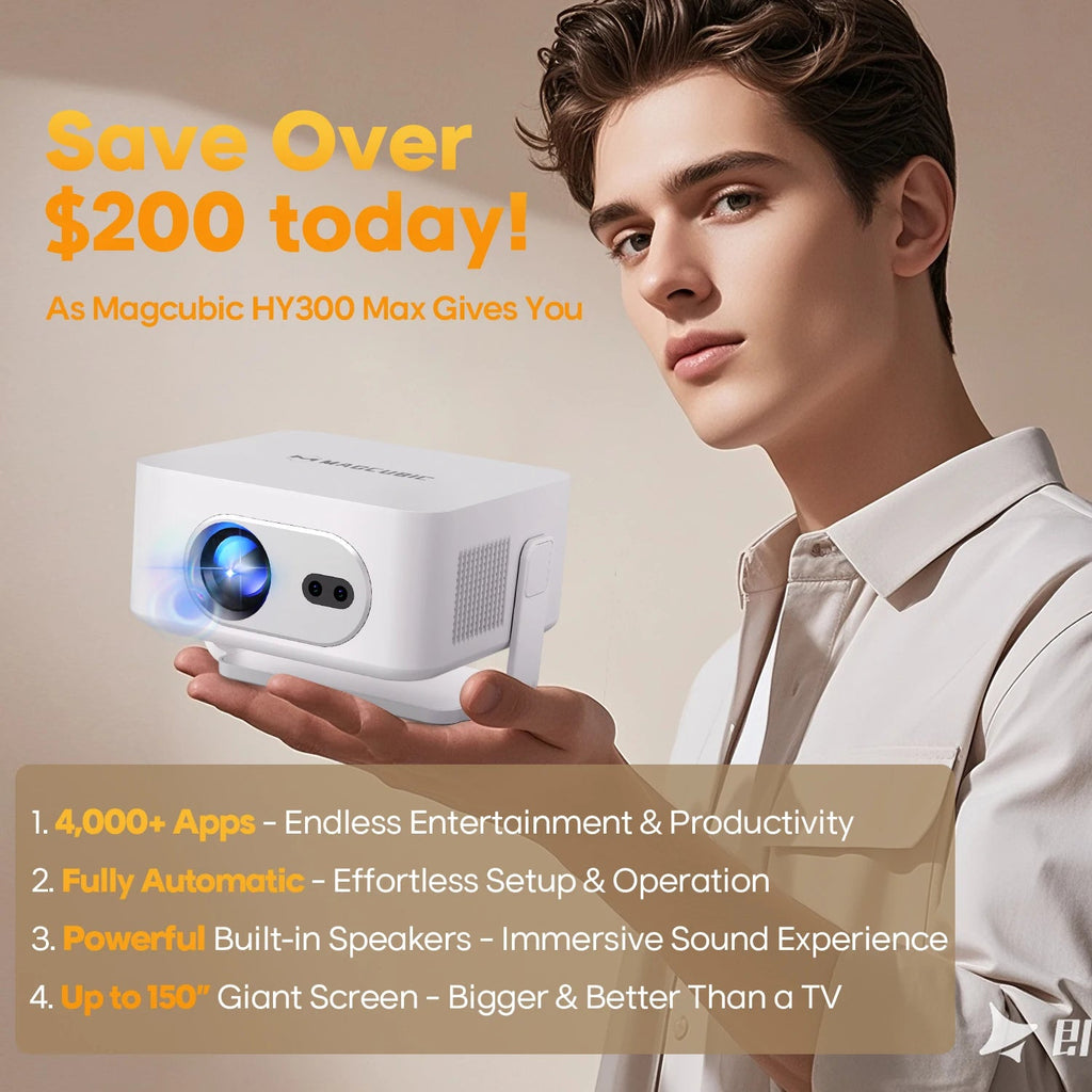 Magcubic Android 14 Auto Focus HY300Max Portable Projector 400ANSI WiFi6 Projector Support 8K Full HD Home Outdoor Cinema HY300 - Magcubic Store