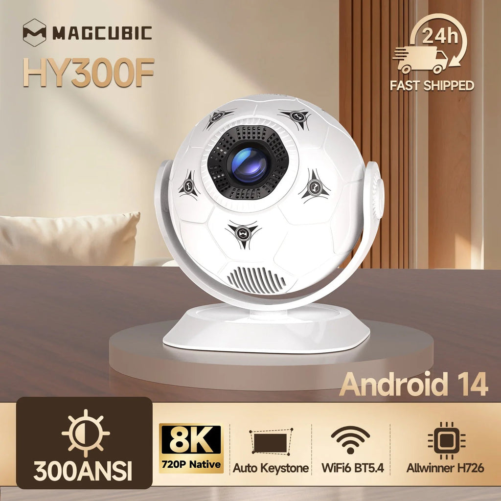Magcubic HY300F Android 14 8K Projectors 300 Ansi MINI Projector LED Wifi6 BT5.4 Creative Football Styling Movie Home Theater - Magcubic Store