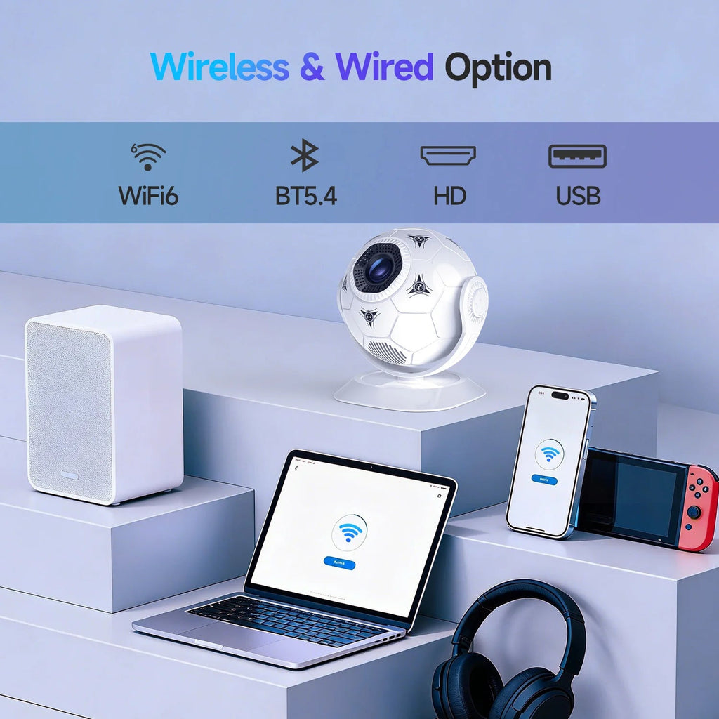 Magcubic HY300F Android 14 8K Projectors 300 Ansi MINI Projector LED Wifi6 BT5.4 Creative Football Styling Movie Home Theater - Magcubic Store