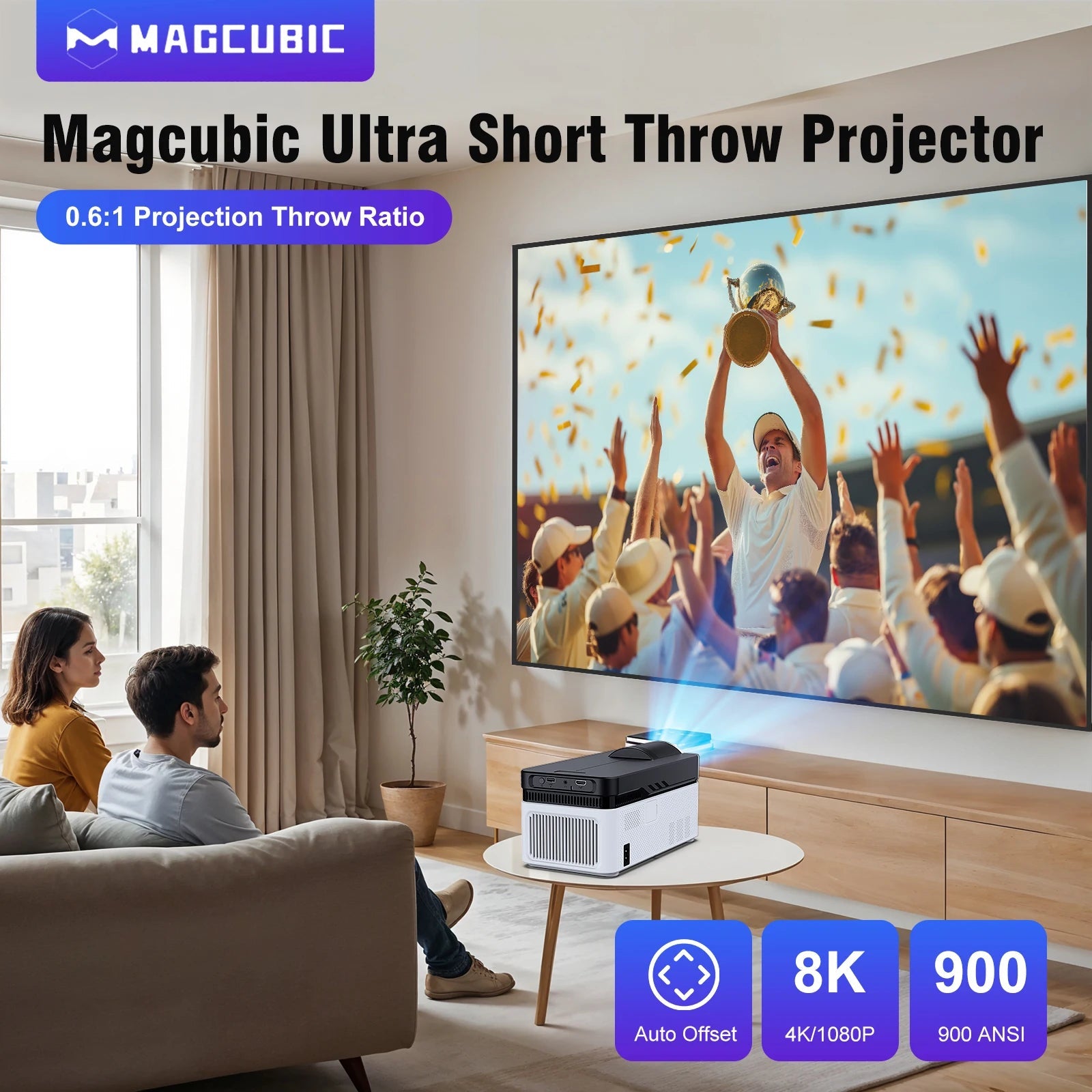 Magcubic HY450 Ultra Short Throw Projector 900ANSI 8K 1080P Allwinner H726 BT5.4 Auto Offset Electronic Focus Home Theater Voice - Magcubic Store