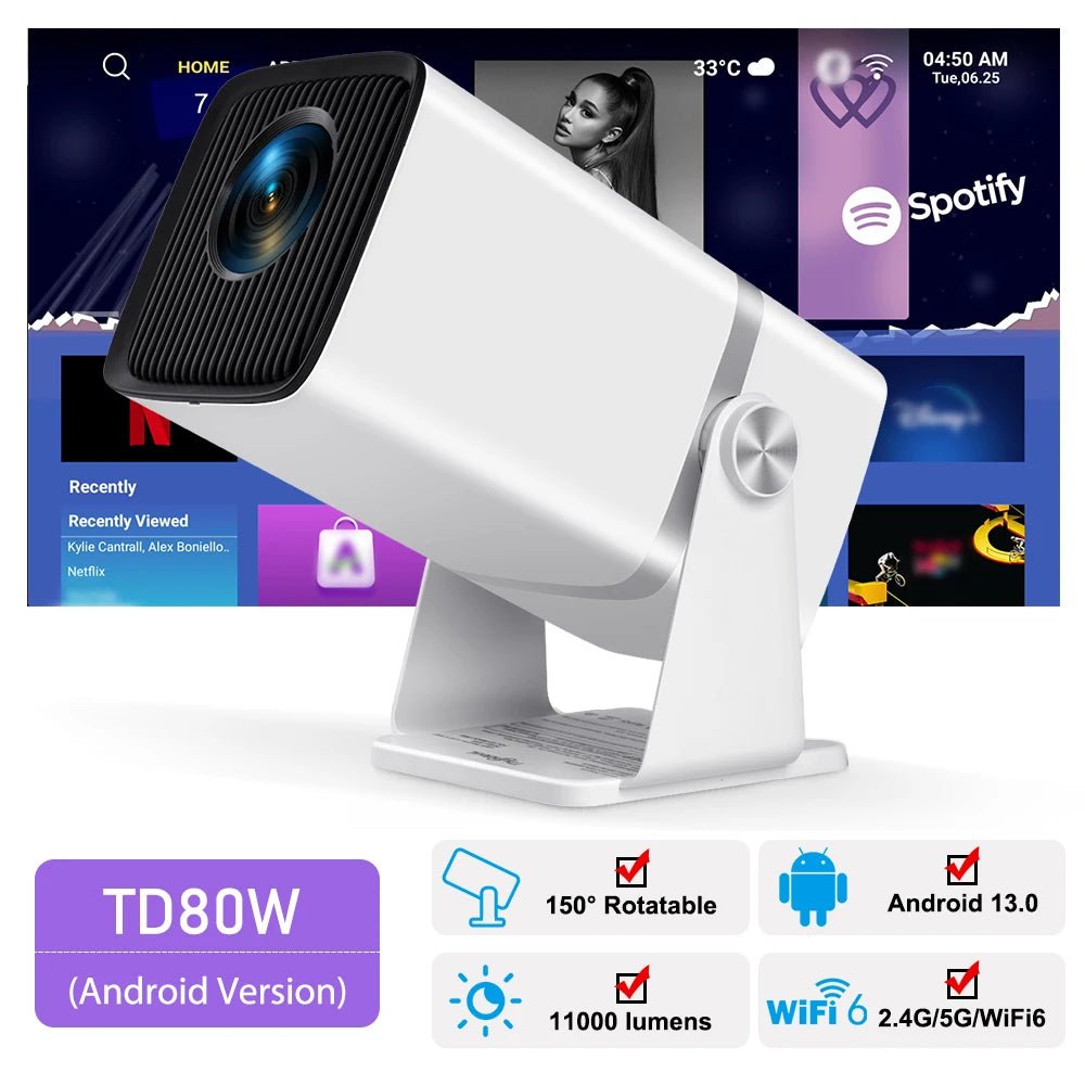 ThundeaL 4K Full HD Projector FHD TD80W Android WiFi 3D Home Theater TD80 Portable Beam Projector Meeting Video Movie PK HY320 - Magcubic Store